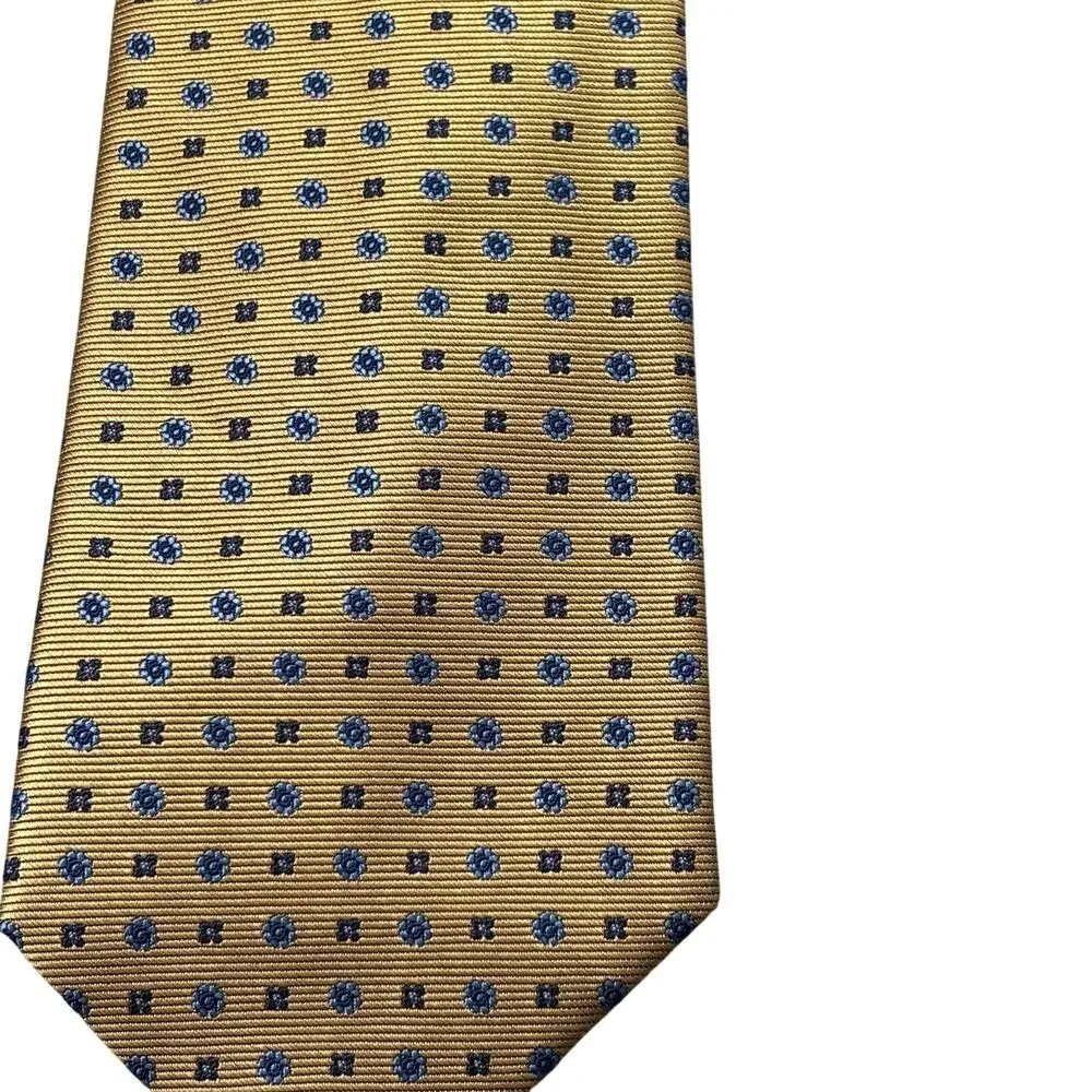 Vintage Brooks Brothers 346 Pure Silk Tie Yellow w/ Blue Micro Floral Pattern